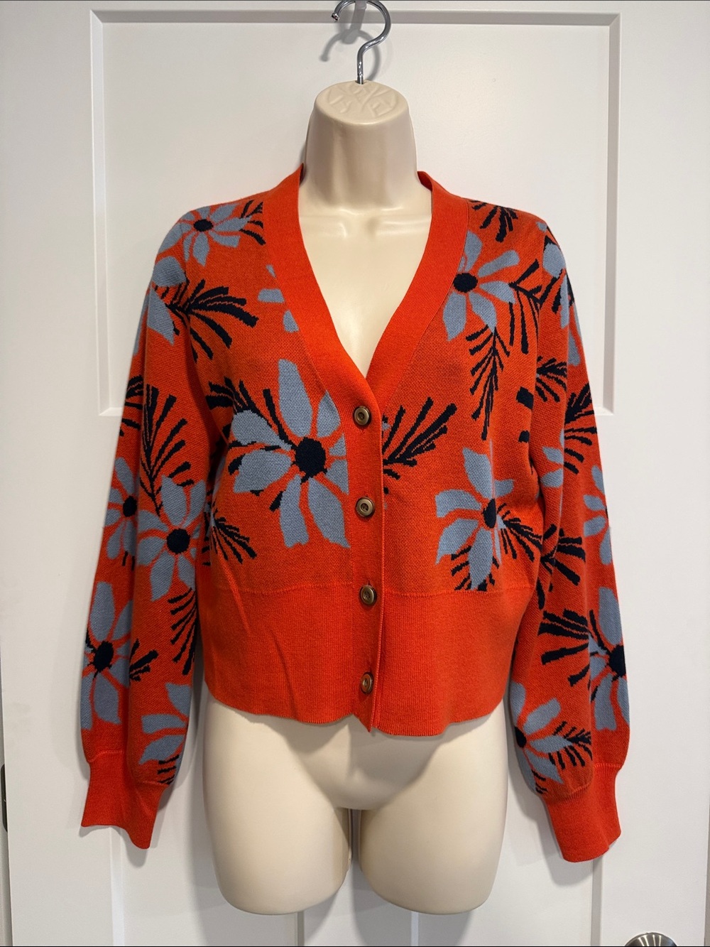 CAbi Floral Cropped Cardigan Sweater – Size Small